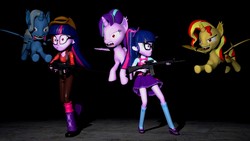 Size: 1920x1080 | Tagged: safe, artist:fivefreddy, sci-twi, starlight glimmer, sunset shimmer, trixie, twilight sparkle, bat pony, equestria girls, g4, 3d, bat ponified, crossover, gmod, race swap, team fortress 2, twilight sniper, twolight, weapon