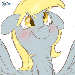 Size: 2000x2000 | Tagged: safe, artist:fluffyxai, derpy hooves, pegasus, pony, g4, blushing, chest fluff, cute, derpabetes, female, floppy ears, fluffy, high res, mare, solo