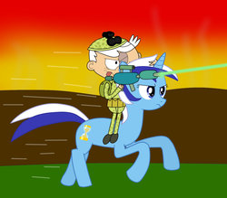 Size: 1024x897 | Tagged: safe, artist:04startycornonline88, minuette, human, pony, g4, crossover, humans riding ponies, lincoln loud, rider, riding, the loud house
