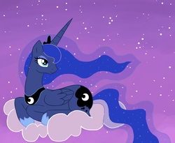 Size: 1100x900 | Tagged: safe, artist:elana-louise, princess luna, alicorn, pony, g4, cloud, female, mare, prone, solo