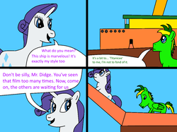 Size: 1024x765 | Tagged: safe, artist:didgereethebrony, rarity, oc, oc:didgeree, pegasus, pony, unicorn, comic:wreck of the renaissance, g4, bridge, comic, dialogue, female, male, mare, needs more saturation, ship, stallion, vessel