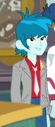 Size: 267x613 | Tagged: safe, screencap, thunderbass, equestria girls, equestria girls series, g4, school of rock, background human, cropped, male, smiling, solo