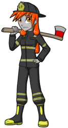 Size: 1608x3000 | Tagged: safe, artist:artemis-polara, oc, oc only, oc:iron filigree, equestria girls, g4, axe, clothes, commission, equestria girls-ified, female, firefighter, firefighter helmet, helmet, solo, weapon