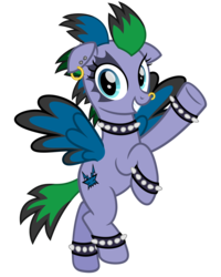 Size: 2400x3000 | Tagged: safe, artist:cheezedoodle96, idw, cirrus cloud, pegasus, pony, g4, spoiler:comic, spoiler:comicff18, .svg available, barbell piercing, choker, dyed mane, dyed wings, ear piercing, earring, female, floppy ears, flying, high res, idw showified, jewelry, looking at you, mare, nose piercing, nose ring, piercing, punk, simple background, smiling, solo, spiked choker, spiked wristband, svg, tattoo, transparent background, vector, waving, wristband