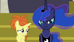 Size: 1920x1080 | Tagged: safe, screencap, indian summer, princess luna, pony, a royal problem, g4, >:c, faic, female, filly, frown, grumpy luna, luna is not amused, scared, scowl, unamused