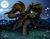 Size: 2486x1950 | Tagged: safe, artist:pridark, oc, oc only, firefly (insect), pony, commission, cute, full moon, grass field, green eyes, moon, night, open mouth, scenery, solo, stars