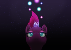 Size: 4960x3508 | Tagged: safe, artist:salemcat, tempest shadow, pony, g4, my little pony: the movie, :3, absurd resolution, bust, eye scar, female, horn, looking up, scar, solo, sparking horn, stars