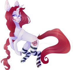 Size: 5786x5525 | Tagged: safe, artist:erinartista, oc, oc only, oc:teddy heart, pony, unicorn, absurd resolution, clothes, female, mare, simple background, socks, solo, striped socks, transparent background