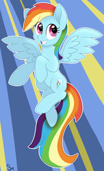 Size: 2054x3379 | Tagged: safe, artist:sintakhra, rainbow dash, pegasus, pony, g4, abstract background, female, grin, high res, smiling, solo