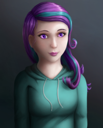 Size: 1619x2000 | Tagged: safe, artist:chickentech, starlight glimmer, human, g4, clothes, female, hoodie, humanized, smiling, solo