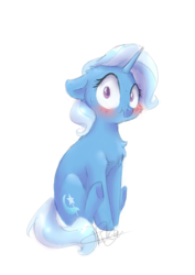 Size: 3508x4961 | Tagged: safe, artist:pucksterv, trixie, pony, unicorn, g4, blushing, cute, diatrixes, female, looking at you, mare, scrunchy face, solo