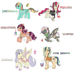 Size: 1024x951 | Tagged: safe, artist:peppermintvega, oc, oc only, oc:dreamwonder, oc:firebangle, oc:laceheart, oc:lightningbow, oc:magefree, oc:shine delicious, pony, female, magical lesbian spawn, offspring, parent:applejack, parent:fluttershy, parent:lightning dust, parent:lily lace, parent:pinkie pie, parent:rainbow dash, parent:rarity, parent:saffron masala, parent:shining armor, parent:sunset shimmer, parent:twilight sparkle, parent:zecora, parents:rainbowdust, parents:saffronpie, parents:shiningjack, parents:shycora, parents:sunsarity, parents:twilace