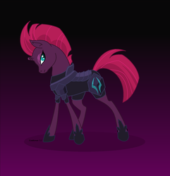 Size: 1024x1061 | Tagged: safe, artist:finnova, tempest shadow, pony, g4, my little pony: the movie, armor, broken horn, female, head down, horn, looking back, mare, pretty pretty tempest, solo