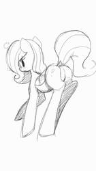 Size: 540x960 | Tagged: safe, artist:pinkieeighttwo, fluttershy, pony, g4, blushing, butt, featureless crotch, female, monochrome, plot, sketch, solo