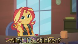 Size: 1920x1080 | Tagged: safe, edit, edited screencap, screencap, sunset shimmer, equestria girls, g4, my little pony equestria girls: better together, super squad goals, bugs bunny, duck amuck, female, image macro, looney tunes, male, meme, solo