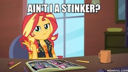 Size: 600x337 | Tagged: safe, edit, edited screencap, screencap, sunset shimmer, equestria girls, g4, my little pony equestria girls: better together, super squad goals, breaking the fourth wall, bugs bunny, duck amuck, fourth wall, geode of empathy, image macro, looking at you, looney tunes, magical geodes, male, meme, memeful.com