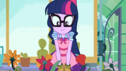 Size: 739x413 | Tagged: safe, screencap, sci-twi, twilight sparkle, equestria girls, g4, my little pony equestria girls: better together, my little shop of horrors, animated, apron, cactus, celestia's house, clothes, cute, daaaaaaaaaaaw, dancing, eyes closed, female, flower, gif, glasses, headbob, hnnng, plants, room to grow, solo, this will not end well, twiabetes