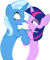 Size: 418x507 | Tagged: safe, artist:navitaserussirus, trixie, twilight sparkle, asktwixiegenies, g4, cropped, female, lesbian, ship:twixie, shipping