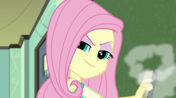 Size: 1277x717 | Tagged: safe, screencap, fluttershy, a little birdie told me, equestria girls, equestria girls series, g4, class, female, smiling, smirk, smugshy