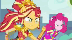 Size: 497x275 | Tagged: safe, screencap, pinkie pie, sunset shimmer, equestria girls, g4, my little pony equestria girls: better together, super squad goals, animated, clothes, crystal guardian, female, naruto run, park, ponied up, running, tree