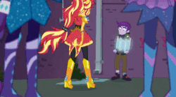 Size: 372x207 | Tagged: safe, screencap, rarity, sci-twi, sugilite slight, sunset shimmer, twilight sparkle, equestria girls, g4, my little pony equestria girls: better together, super squad goals, animated, boots, crystal guardian, empathy, female, gif, high heel boots, ponied up, shoes, thief, trapped