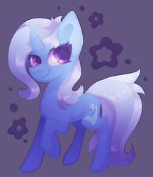 Size: 800x926 | Tagged: safe, artist:zmei-kira, trixie, pony, unicorn, g4, curved horn, female, gray background, horn, mare, raised hoof, simple background, smiling, solo