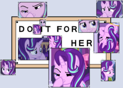 Size: 1970x1410 | Tagged: safe, starlight glimmer, pony, unicorn, g4, boop, do it for her, exploitable meme, glimmerposting, lip bite, male, meme, scrunchy face, self-boop, smug, smuglight glimmer, the simpsons