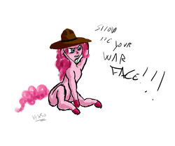 Size: 3000x2500 | Tagged: safe, artist:laughingvexxo, artist:vexxo-doodles, pinkie pie, g4, angry, colored hooves, full metal jacket, high res, mountie, quote, simple background, unshorn fetlocks, war face, white background