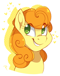 Size: 543x682 | Tagged: safe, artist:pixelyte, carrot top, golden harvest, earth pony, pony, g4, bust, cute, eye clipping through hair, female, looking away, mare, portrait, smiling, solo