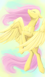 Size: 1024x1736 | Tagged: safe, artist:mymysteriouspony, fluttershy, pegasus, pony, g4, eyes closed, female, floppy ears, flying, sky, solo, spread wings, windswept mane, wings