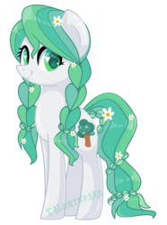 Size: 1024x1377 | Tagged: safe, artist:talentspark, oc, oc only, oc:forest breeze, earth pony, pony, braid, female, flower, flower in hair, green eyes, green hair, green mane, green tail, heart eyes, looking at you, mare, simple background, smiling, solo, transparent background, wingding eyes