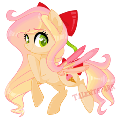 Size: 1024x1053 | Tagged: safe, artist:talentspark, oc, oc only, oc:ice-cream topping, pegasus, pony, bow, female, hair bow, heart eyes, mare, simple background, solo, tail bow, transparent background, wingding eyes
