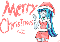 Size: 3000x2100 | Tagged: safe, artist:speedminty, sonata dusk, equestria girls, g4, christmas, clothes, costume, female, hat, high res, holiday, merry christmas, santa costume, santa hat, simple background, socks, solo, thigh highs, thigh socks, white background