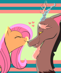 Size: 1000x1200 | Tagged: safe, artist:marshflower, discord, fluttershy, g4, bust, cute, discute, female, heart, male, nose kiss, profile, romance, ship:discoshy, shipping, straight