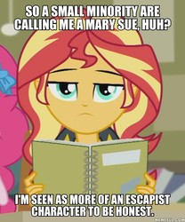 Size: 600x720 | Tagged: safe, edit, edited screencap, screencap, pinkie pie, sunset shimmer, equestria girls, g4, my little pony equestria girls: better together, the finals countdown, image macro, meme, memeful.com, mouthpiece, solo focus