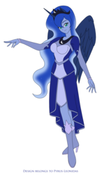 Size: 1647x2815 | Tagged: safe, artist:pyrus-leonidas, princess luna, human, g4, boots, clothes, female, high heels, humanized, looking at you, pony coloring, shoes, simple background, solo, transparent background, winged humanization, wings