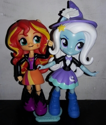 Size: 2120x2497 | Tagged: safe, sunset shimmer, trixie, equestria girls, g4, doll, equestria girls minis, female, high res, irl, lesbian, merchandise, photo, ship:suntrix, shipping, toy