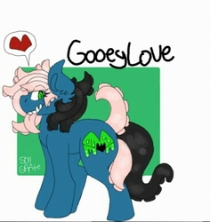 Size: 365x387 | Tagged: safe, artist:soll sprite, oc, oc only, oc:gooeylove, goo, goo pony, original species, female, long tongue, mare, reference sheet, sharp teeth, solo, teeth, tentacle mane, tentacles, tongue out