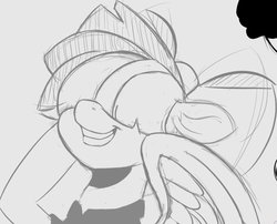 Size: 1120x903 | Tagged: safe, artist:tre, songbird serenade, pegasus, pony, g4, my little pony: the movie, bow, female, grayscale, hair bow, hair over eyes, mare, monochrome, sketch, smiling, solo