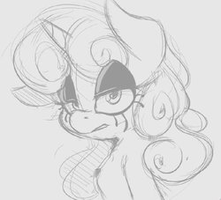 Size: 734x666 | Tagged: safe, artist:tre, sweetie belle, g4, bust, eyeliner, eyeshadow, female, goth, grayscale, makeup, monochrome, sketch, solo