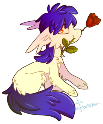 Size: 650x780 | Tagged: safe, artist:celiaurore, oc, oc only, oc:livery, pony, flower, flower in mouth, fluffy, male, mouth hold, rose, simple background, solo, transparent background