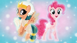 Size: 1600x900 | Tagged: safe, artist:sailortrekkie92, pinkie pie, somnambula, earth pony, pegasus, pony, g4, duo, egyptian, ship:pinkambula, somnambula's blindfold, wallpaper