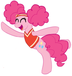 Size: 1048x1096 | Tagged: safe, artist:neonhuo, pinkie pie, pony, buckball season, g4, bottomless, buckball uniform, clothes, eyes closed, female, happy, partial nudity, pinktails pie, simple background, solo, transparent background