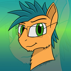 Size: 1810x1810 | Tagged: safe, artist:gamerbro360, oc, oc only, pony, bust, glasses, gradient background, looking at you, male, portrait, signature, solo, stallion, zoom layer