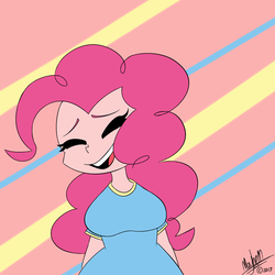 Size: 1000x1000 | Tagged: safe, artist:mayhemicbunnies, pinkie pie, human, equestria girls, g4, clothes, eyes closed, female, happy, humanized, shirt, smiling, solo