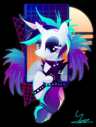 Size: 600x792 | Tagged: safe, artist:ii-art, rarity, pony, unicorn, g4, it isn't the mane thing about you, alternate hairstyle, female, mare, punk, raripunk, smiling, solo, vaporwave
