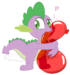 Size: 946x1016 | Tagged: safe, artist:rupert, spike, dragon, g4, baby, baby dragon, balloon, claws, cute, green eyes, heart, hug, imminent popping, male, signature, simple background, snuggling, solo, spikabetes, squeezing, that dragon sure does love balloons, transparent background