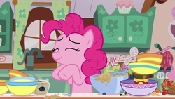 Size: 1920x1080 | Tagged: safe, screencap, pinkie pie, g4, secrets and pies, eyes closed, female, solo