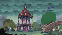 Size: 1920x1080 | Tagged: safe, screencap, bat, griffon, g4, secrets and pies, nightmare, ponyville, ponyville town hall, statue