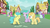 Size: 1920x1080 | Tagged: safe, screencap, aura (g4), dinky hooves, liza doolots, noi, petunia, rainy feather, ruby pinch, tootsie flute, earth pony, pegasus, pony, unicorn, g4, my little pony: friendship is magic, secrets and pies, background pony, eyes closed, female, filly, laughing, open mouth, raised leg, sitting, smiling, spread wings, wings